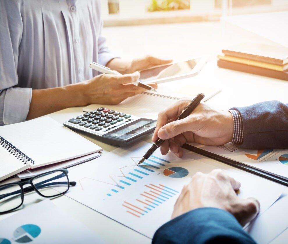 business man financial inspector and secretary making report, ca